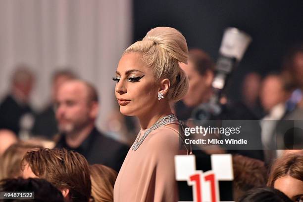 Musician Lady Gaga attends amfAR's Inspiration Gala Los Angeles at Milk Studios on October 29, 2015 in Hollywood, California.