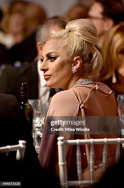 Recording artist Lady Gaga attends amfAR's Inspiration Gala Los Angeles at Milk Studios on October 29, 2015 in Hollywood, California.