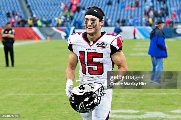 Nick Willims of the Atlanta Falcons jogs off the field after a game against the Tennessee Titans at Nissan Stadium on October 25, 2015 in Nashville,...