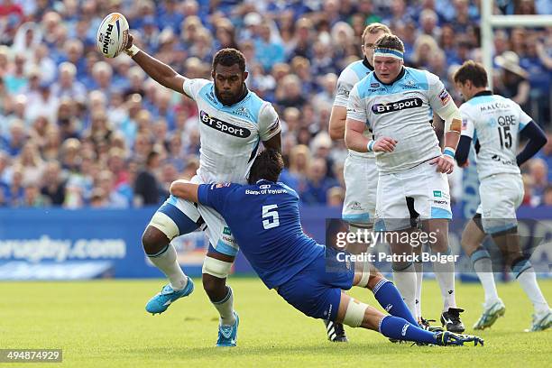 Leone Nakarawa of Glasgow and Mike McCarthy of Leinster in action during the RaboDirect Pro 12 match between Leinster and Glasgow Warriors at Aviva...