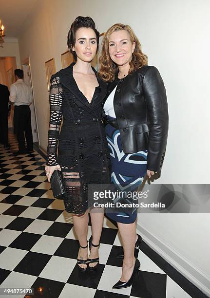 Actress Lily Collins and West Coast Editor Krista Smith attend James Corden, Vanity Fair And Burberry Celebrate The 2015 British Academy BAFTA Los...