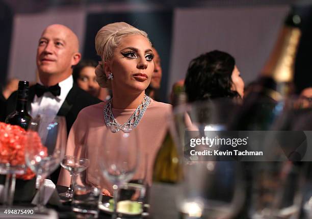 Musician Lady Gaga attends the amfAR Inspiration Gala at Milk Studios on October 29, 2015 in Hollywood, California.