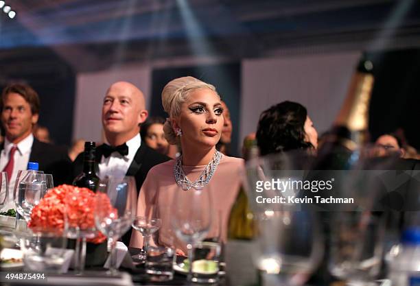 Musician Lady Gaga attends the amfAR Inspiration Gala at Milk Studios on October 29, 2015 in Hollywood, California.