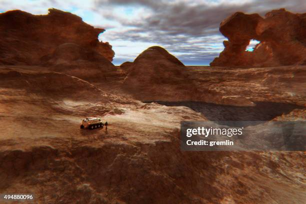 astronaut discovering mysterious martian water source - mars curiosity stock pictures, royalty-free photos & images