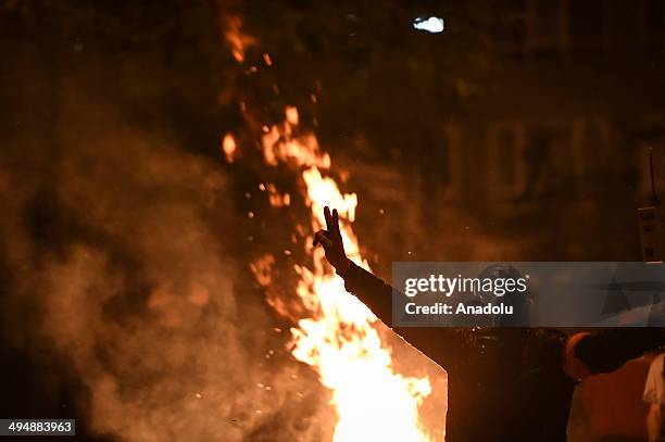 Police in Ankara interfere the group gathering in Kizilay on May 31, 2014 to mark the 1st anniversary of last year's Gezi Park protests which began...