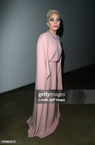 Musician Lady Gaga poses during amfAR's Inspiration Gala Los Angeles at Milk Studios on October 29, 2015 in Hollywood, California.