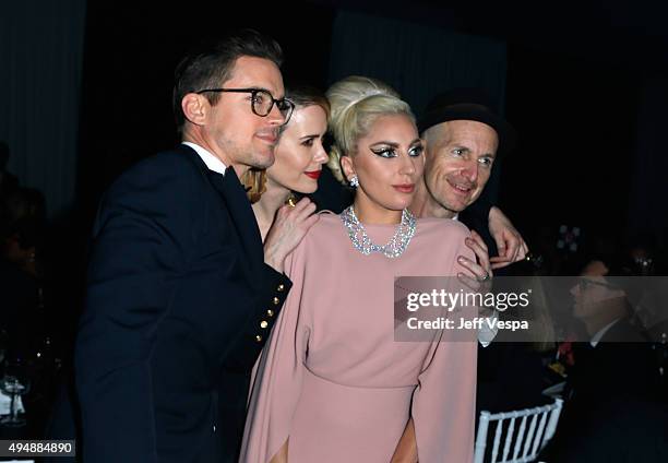 Actors Matt Bomer, Sarah Paulson, recording artist Lady Gaga and actor Denis O'Hare attend amfAR's Inspiration Gala Los Angeles at Milk Studios on...