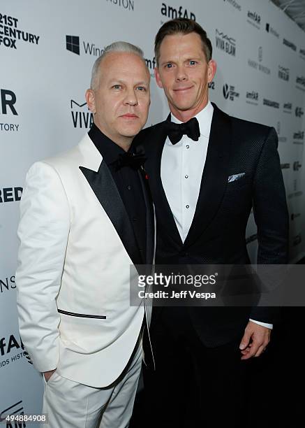 Producer Ryan Murphy and photographer David Miller attend amfAR's Inspiration Gala Los Angeles at Milk Studios on October 29, 2015 in Hollywood,...