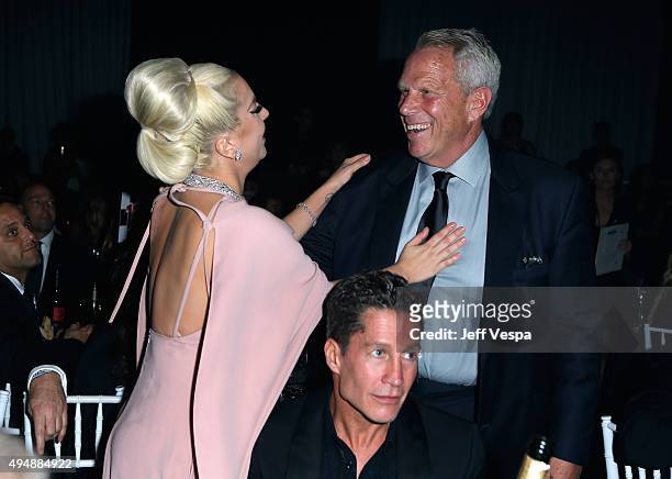 Recording artist Lady Gaga and chairman and Executive Vice President of the New York Giants Steve Tisch attend amfAR's Inspiration Gala Los Angeles...