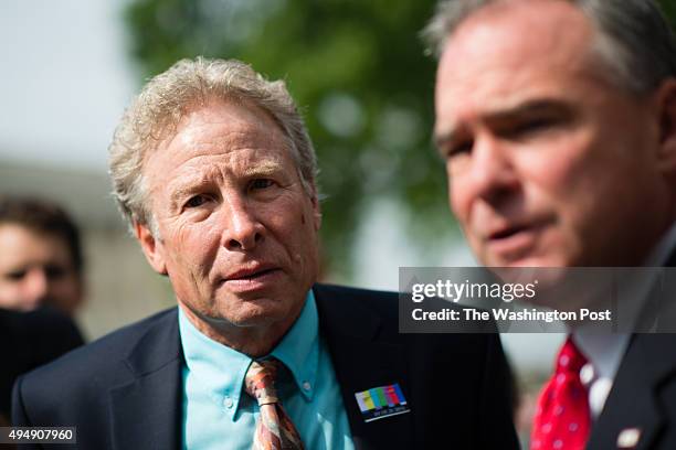 Alison Parker's, father, Andy Parker, left, is pictured with Senator Tim Kaine . Survivors from the cruel summer of gun violence, other survivors...