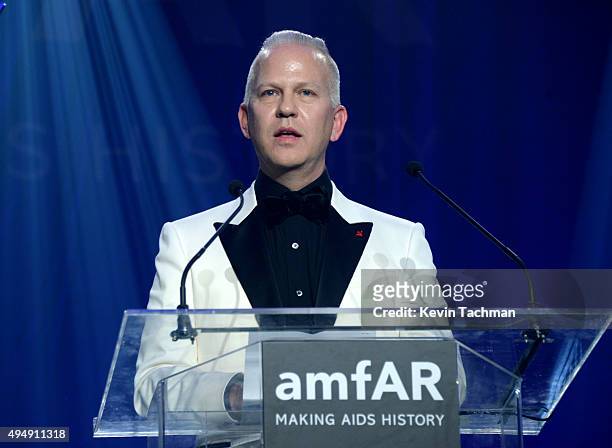 Producer Ryan Murphy speaks on stage at the amfAR Inspiration Gala at Milk Studios on October 29, 2015 in Hollywood, California.