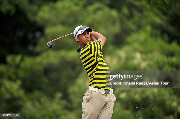 Arie Irawan of Malaysia plays a shot during round two of the CIMB Classic at Kuala Lumpur Golf & Country Club on October 30, 2015 in Kuala Lumpur,...