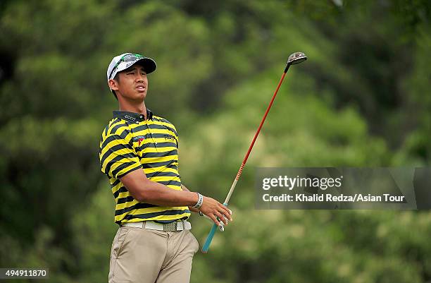 Arie Irawan of Malaysia plays a shot during round two of the CIMB Classic at Kuala Lumpur Golf & Country Club on October 30, 2015 in Kuala Lumpur,...