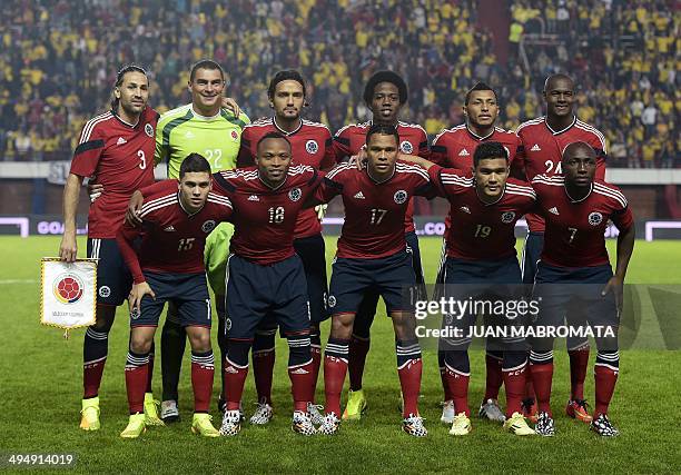 Colombia's footbal team pose before the start of a friendly football match against Senegal at Pedro Bidegain stadium in Buenos Aires, Argentina on...