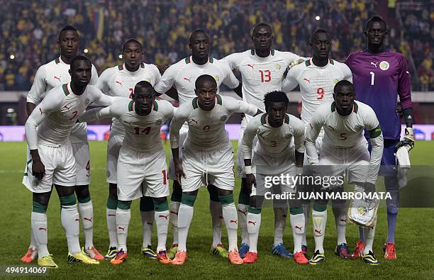 Senegal's footbal team poses before the start of a friendly football match against Colombia at Pedro Bidegain stadium in Buenos Aires, Argentina on...