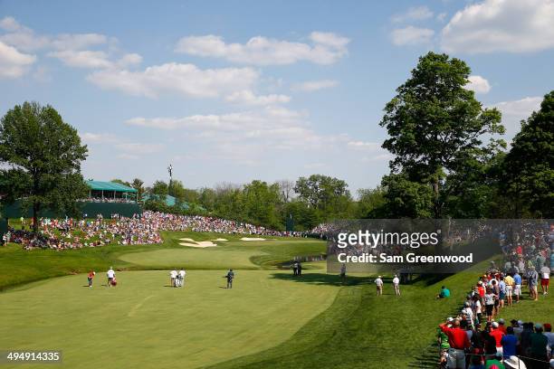 Paul Casey of England plays a shot on the 14th hole during the third round of the Memorial Tournament presented by Nationwide Insurance at Muirfield...