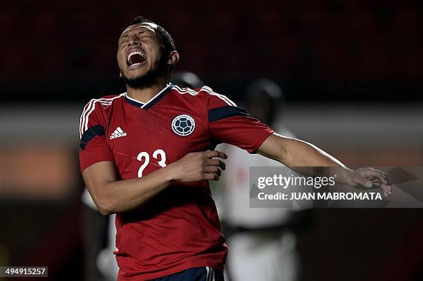 Colombia's defender Carlos Valdes reacts during a friendly football match against Senegal at Pedro Bidegain stadium in Buenos Aires, Argentina on May...