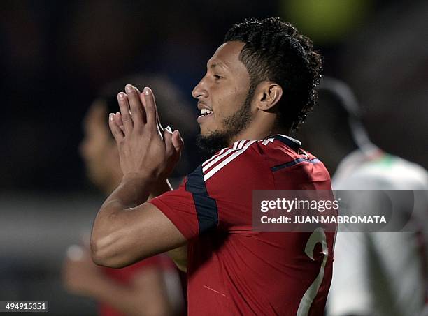 Colombia's defender Carlos Valdes gestures during a friendly football match against Senegal at Pedro Bidegain stadium in Buenos Aires, Argentina on...