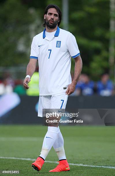 Giorgos Samaras of Greece reacts during the International Friendly between Portugal and Greece at the National Stadium on May 31, 2014 in Lisbon,...