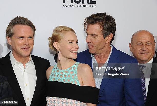 Cary Elwes, Kate Bosworth, Dennis Quaid, and executive producer Laurence Mark arrive at the premiere of Crackle's "The Art of More" at Sony Pictures...