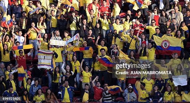 Colombia's supporters cheer for their team during a friendly football match against Senegal at Pedro Bidegain stadium in Buenos Aires, Argentina on...
