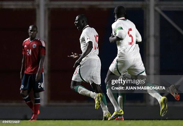 Senegal's midfielder Cheikh Tidiane Ndoye celebrates after scoring the team's second goal against Colombia during a friendly football match, at Pedro...
