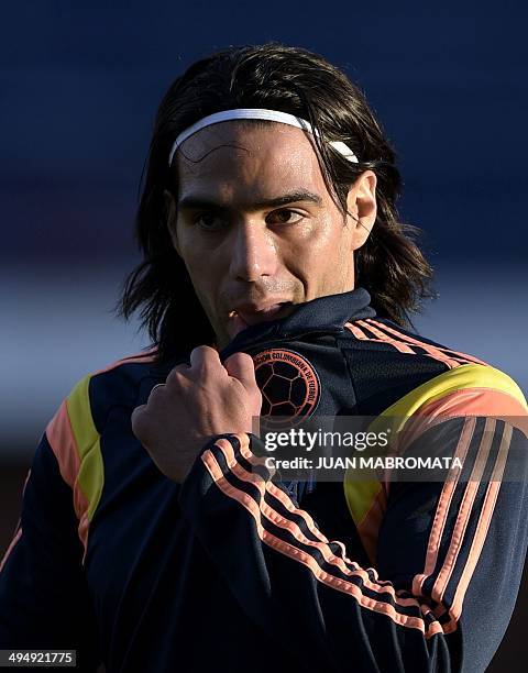 Colombia's forward Radamel Falcao gestures during a friendly football match against Senegal, at Pedro Bidegain stadium in Buenos Aires, Argentina on...