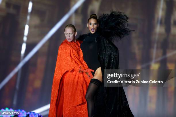 Ben Becker and Carmen Carrera are seen on stage during the Lifeball 2014 at City Hall on May 31, 2014 in Vienna, Austria.