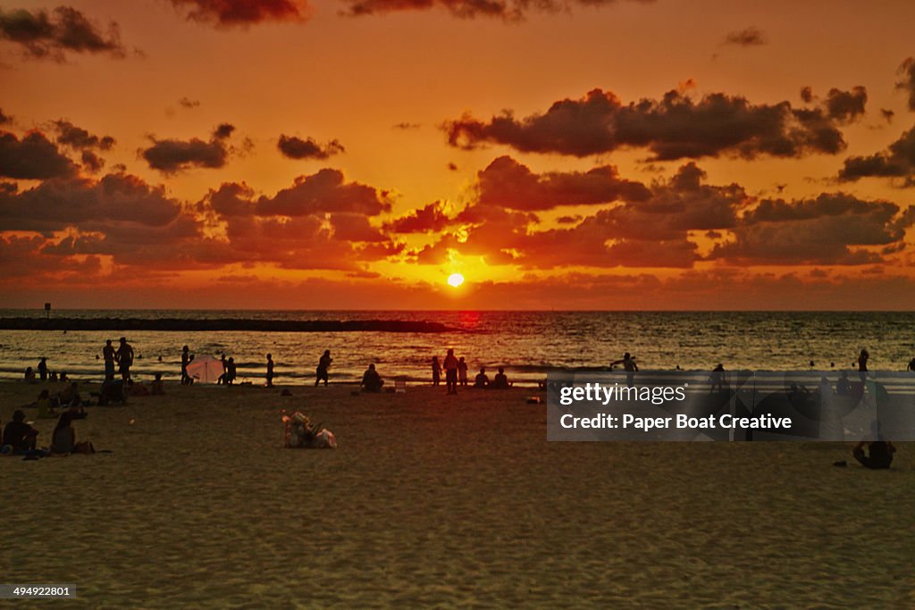 Intense red sunset by Tel Aviv Hayarkon beach