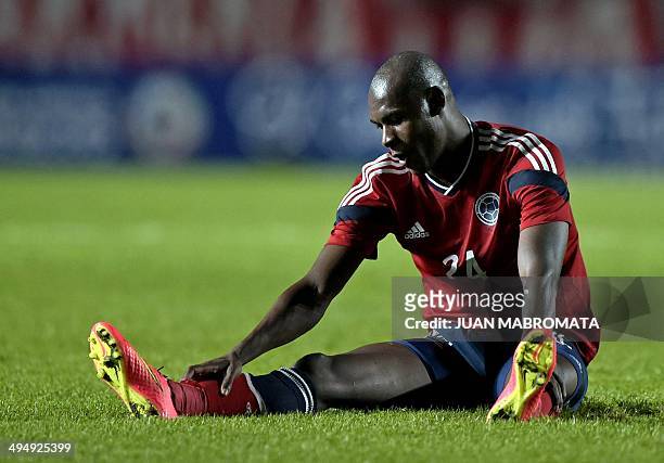 Colombia's midfielder Victor Ibarbo reacts during a friendly football match against Senegal at Pedro Bidegain stadium in Buenos Aires, Argentina on...