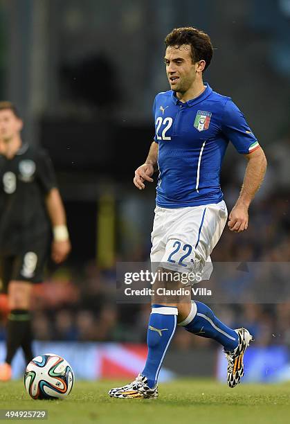 Giuseppe Rossi of Italy in action during the International Friendly match between Italy and Ireland at Craven Cottage on May 30, 2014 in London,...