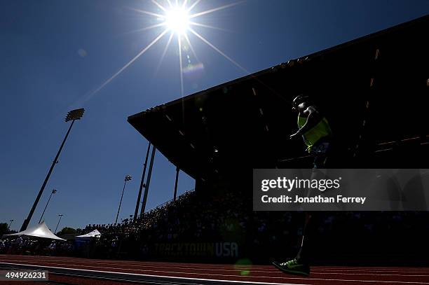 Bernard Lagat competes in the 5000m during day 2 of the IAAF Diamond League Nike Prefontaine Classic on May 31, 2014 at the Hayward Field in Eugene,...