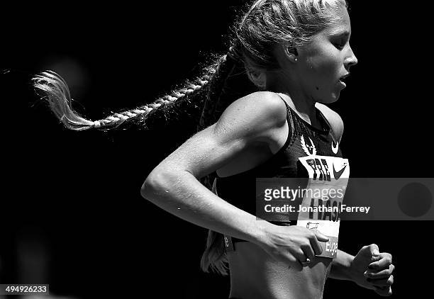 Jordan Hasay of the United States runs in the 2-Mile race during day 2 of the IAAF Diamond League Nike Prefontaine Classic on May 31, 2014 at the...