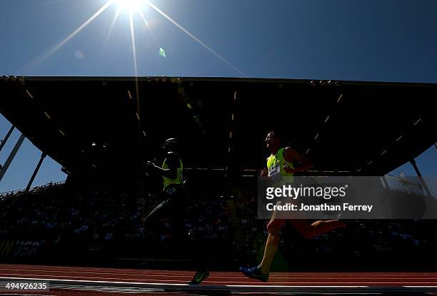 Runners compete in the 5000m during day 2 of the IAAF Diamond League Nike Prefontaine Classic on May 31, 2014 at the Hayward Field in Eugene, Oregon.