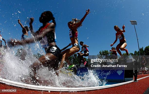 Runners compete in the 3000m Steeplchase during day 2 of the IAAF Diamond League Nike Prefontaine Classic on May 31, 2014 at the Hayward Field in...