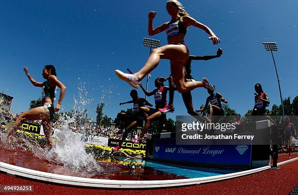 Runners compete in the 3000m Steeplchase during day 2 of the IAAF Diamond League Nike Prefontaine Classic on May 31, 2014 at the Hayward Field in...