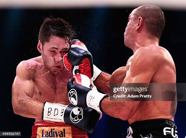 Sam Soliman of Australia punches Felix Sturm of Germany in the head during their IBF World Middleweight Championship fight at Kings Palace Arena on...