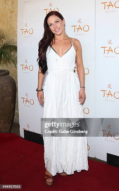 Dancer Sharna Burgess arrives at a birthday celebration hosted by Cheryl Burke at the Tao Beach at The Venetian Las Vegas on May 31, 2014 in Las...