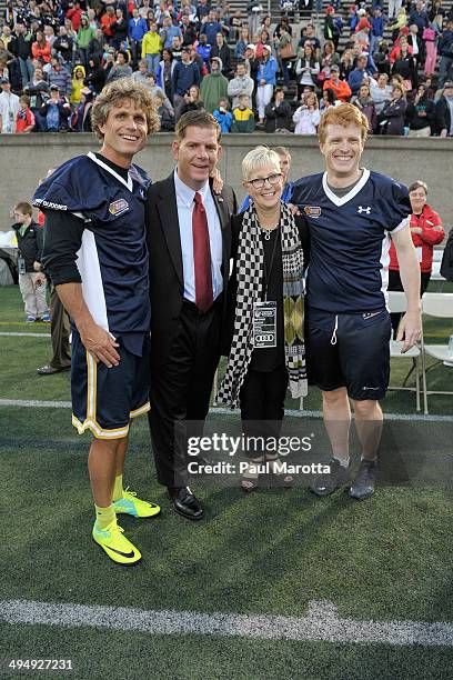 Anthony Shriver, Marty Walsh, Joanne Jaxtimer and Joe Kennedy attend the Tom Brady Football Challenge for the Best Buddies Challenge: Hyannis Port at...