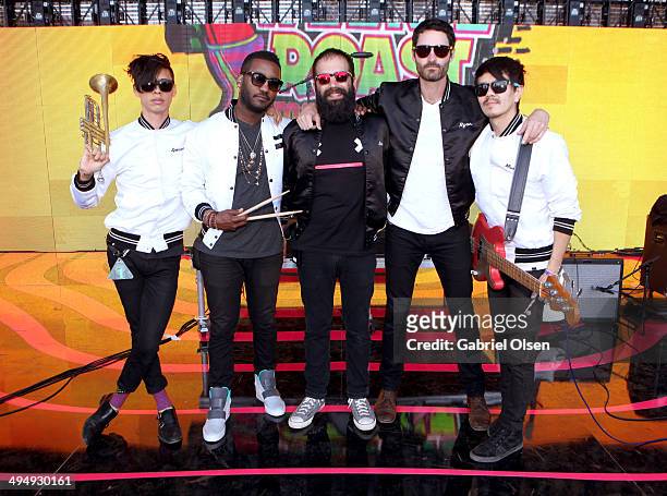 Musicians Spencer Ludwig, Channing Cook Holmes, Sebu Simonian, Ryan Merchant and Manuel Quintero of Capital Cities pose onstage during the 22nd...