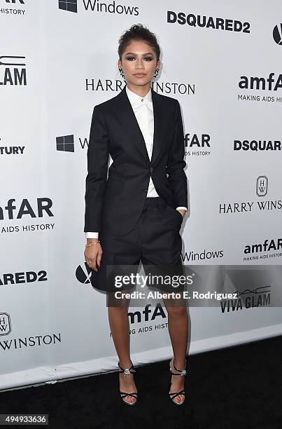 Actress Zendaya attends amfAR's Inspiration Gala Los Angeles at Milk Studios on October 29, 2015 in Hollywood, California.