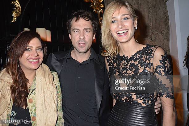 Actress Pauline Lefevre her husband director Julien Ansault and a guest attend 'Heritage Paris' Club Opening Party on October 29, 2015 in Paris,...