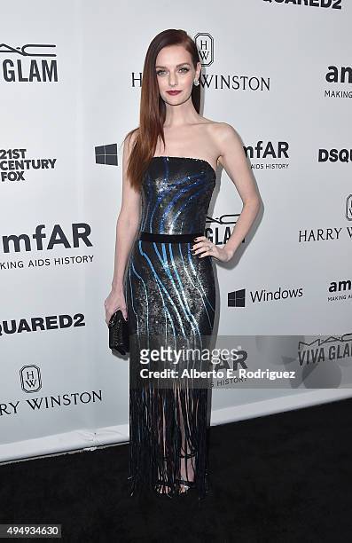 Model Lydia Hearst attends amfAR's Inspiration Gala Los Angeles at Milk Studios on October 29, 2015 in Hollywood, California.