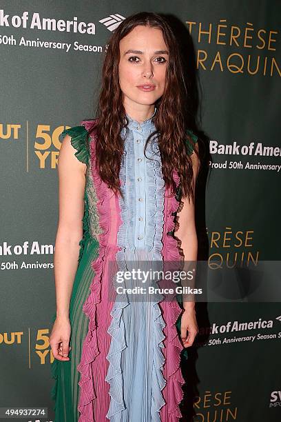 Keira Knightley poses Opening Night of "Therese Raquin" on Broadway at Studio 54 on October 29, 2015 in New York City.