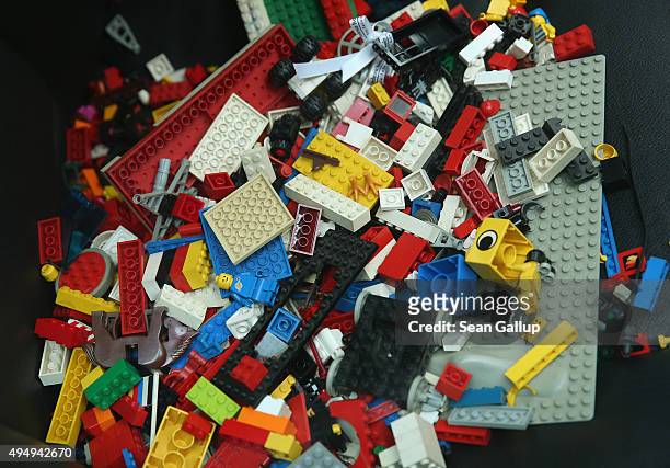 Donated Lego pieces lie on the front seat of a BMW car that is being used as a collection point for Lego donations for Chinese artist Ai Weiwei next...