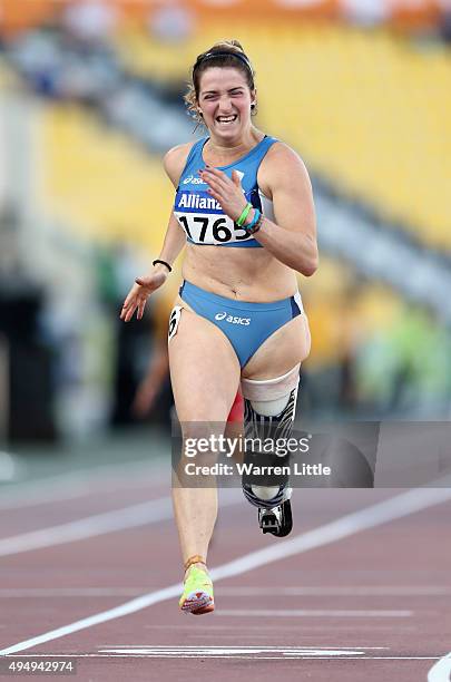 Martina Caironi of Italy competes in the women's 100m T42 final during the Evening Session on Day Nine of the IPC Athletics World Championships at...