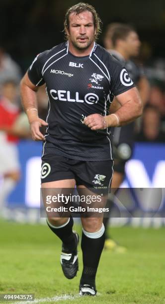 Jannie du Plessis of the Cell C Sharks during the Super Rugby match between Cell C Sharks and DHL Stormers at Growthpoint Kings Park on May 31, 2014...