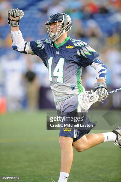 Drew Westervelt of the Chesapeake Bayhawks celebrates scoring a goal in the second perid during a MLL lacrosse game against the Ohio Machine on May...
