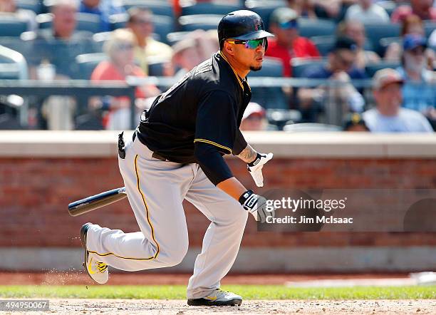 Jose Tabata of the Pittsburgh Pirates in action against the New York Mets at Citi Field on May 26, 2014 in the Flushing neighborhood of the Queens...