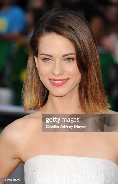 Actress Lyndsy Fonseca arrives at the Los Angeles premiere of 'Neighbors' at Regency Village Theatre on April 28, 2014 in Westwood, California.